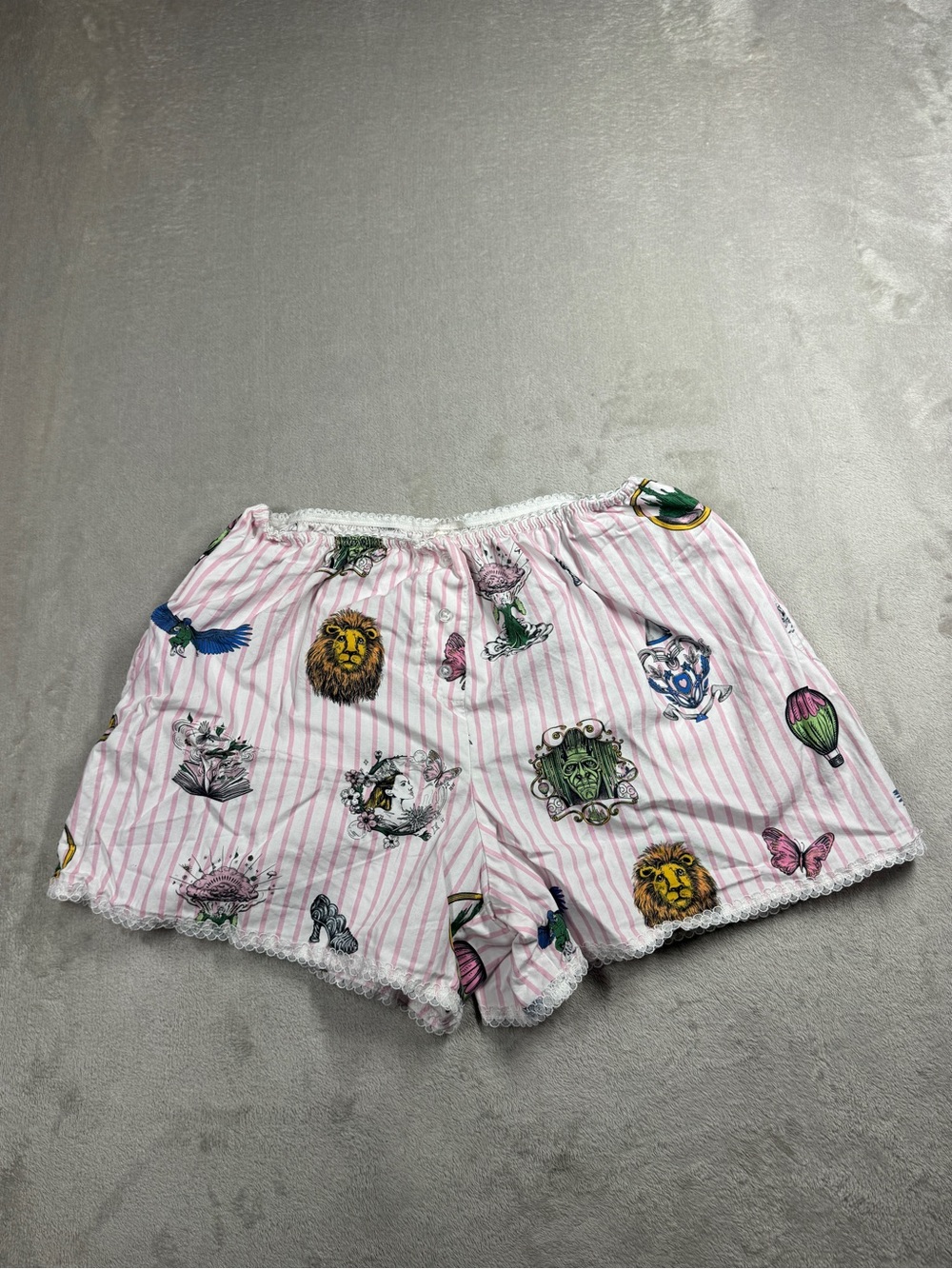 Katie Kime X Wicked Pink White Striped Boxer Style Floral Lace PJ Shorts Medium - Picture 2 of 16